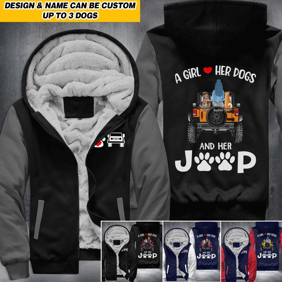 Personalized A Girl Love Dog And Jeep Printed Fleece Hoodie HQPN0712