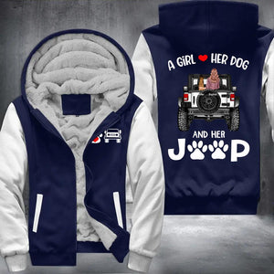 Personalized A Girl Love Dog And Jeep Printed Fleece Hoodie HQPN0712