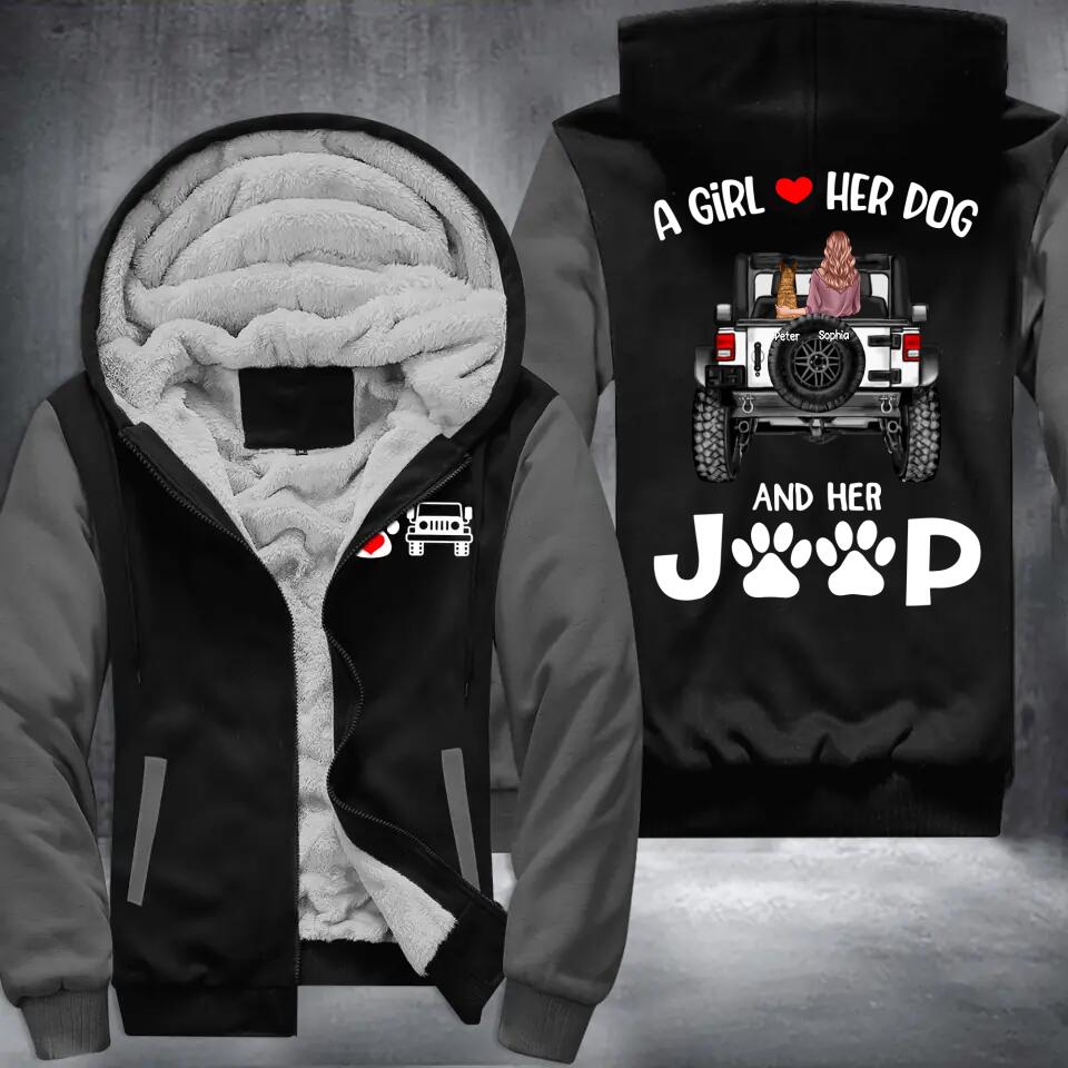 Personalized A Girl Love Dog And Jeep Printed Fleece Hoodie HQPN0712