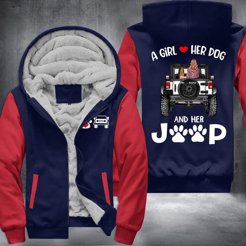 Personalized A Girl Love Dog And Jeep Printed Fleece Hoodie HQPN0712