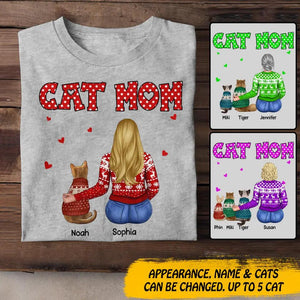Personalized Cat Mom Christmas Tshirt Printed 22DEC-DT09