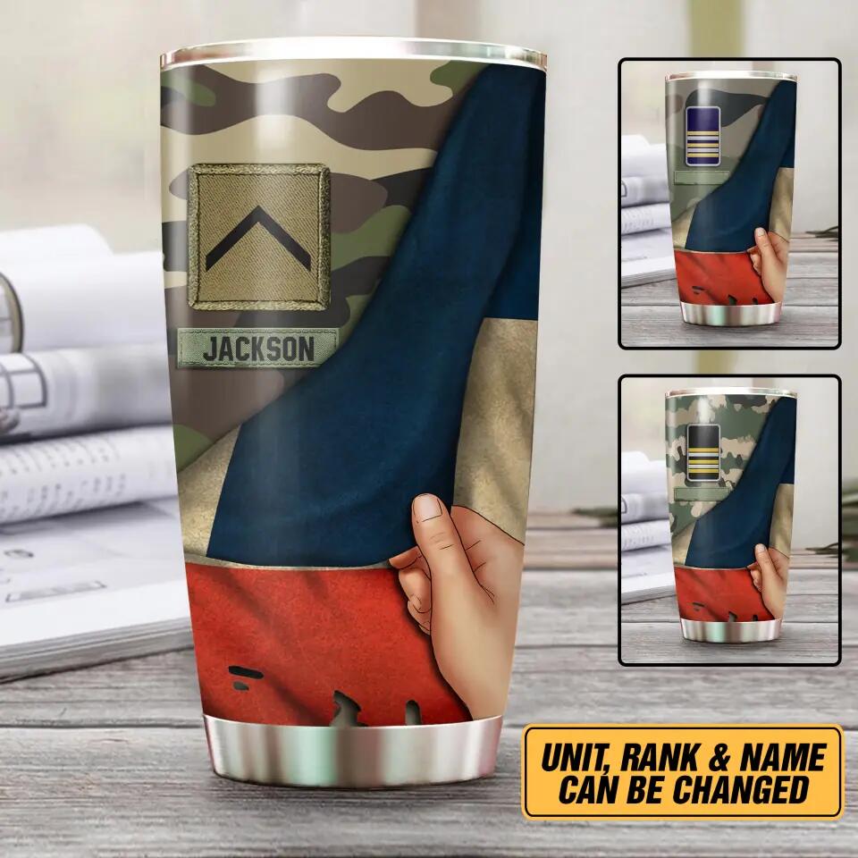 Personalized French Solider/Veteran Flag Rank Camo Tumbler Printed 22DEC-HY09