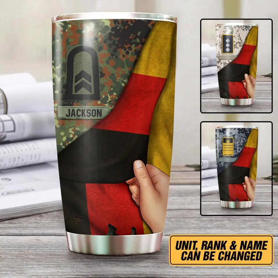 Personalized German Solider/Veteran Flag Rank Camo Tumbler Printed 22DEC-HY09