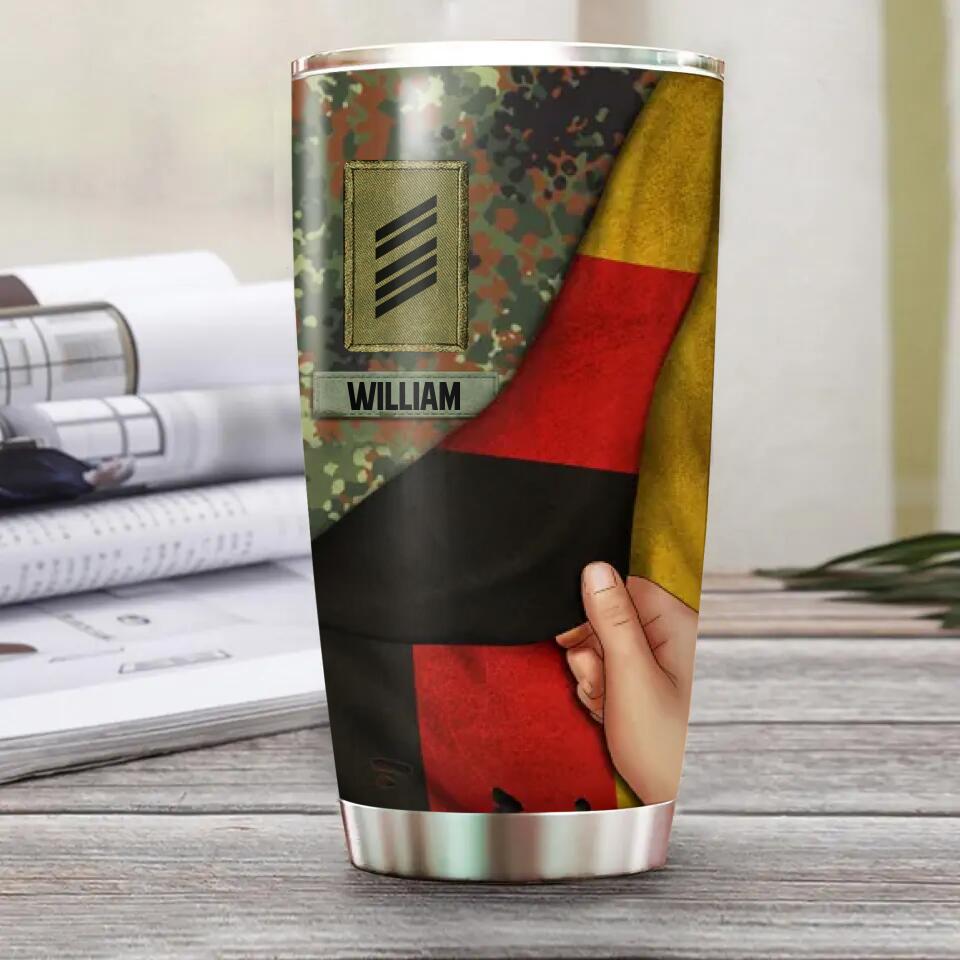 Personalized German Solider/Veteran Flag Rank Camo Tumbler Printed 22DEC-HY09