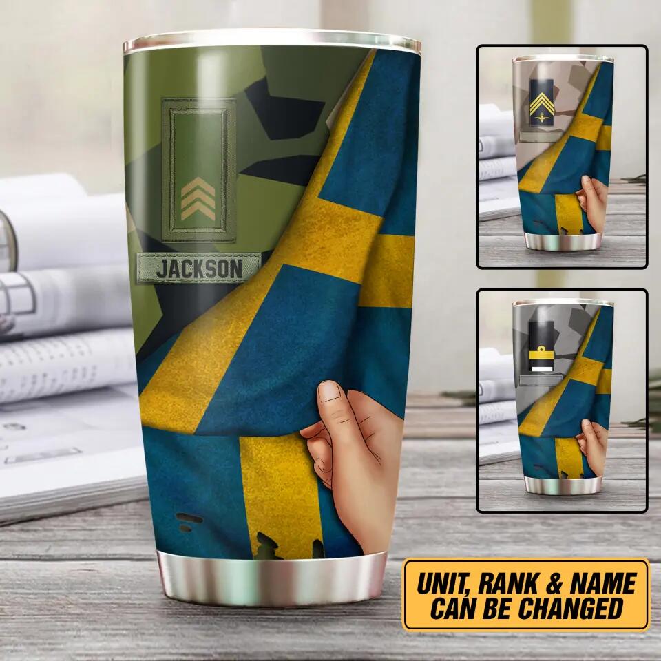 Personalized Sweden Solider/Veteran Flag Rank Camo Tumbler Printed 22DEC-HY09