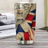 Personalized UK Solider/Veteran Flag Rank Camo Tumbler Printed 22DEC-HY09