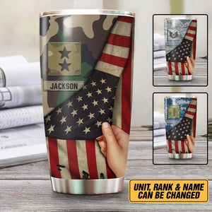 Personalized US  Solider/Veteran Flag Rank Camo Tumbler Printed 22DEC-HY09