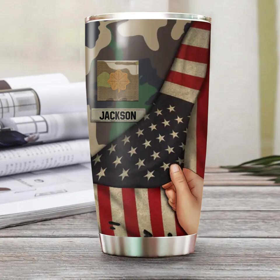 Personalized US  Solider/Veteran Flag Rank Camo Tumbler Printed 22DEC-HY09