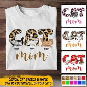 Personalized Cat Mom With Walking Cats Tshirt Printed 22DEC-DT09