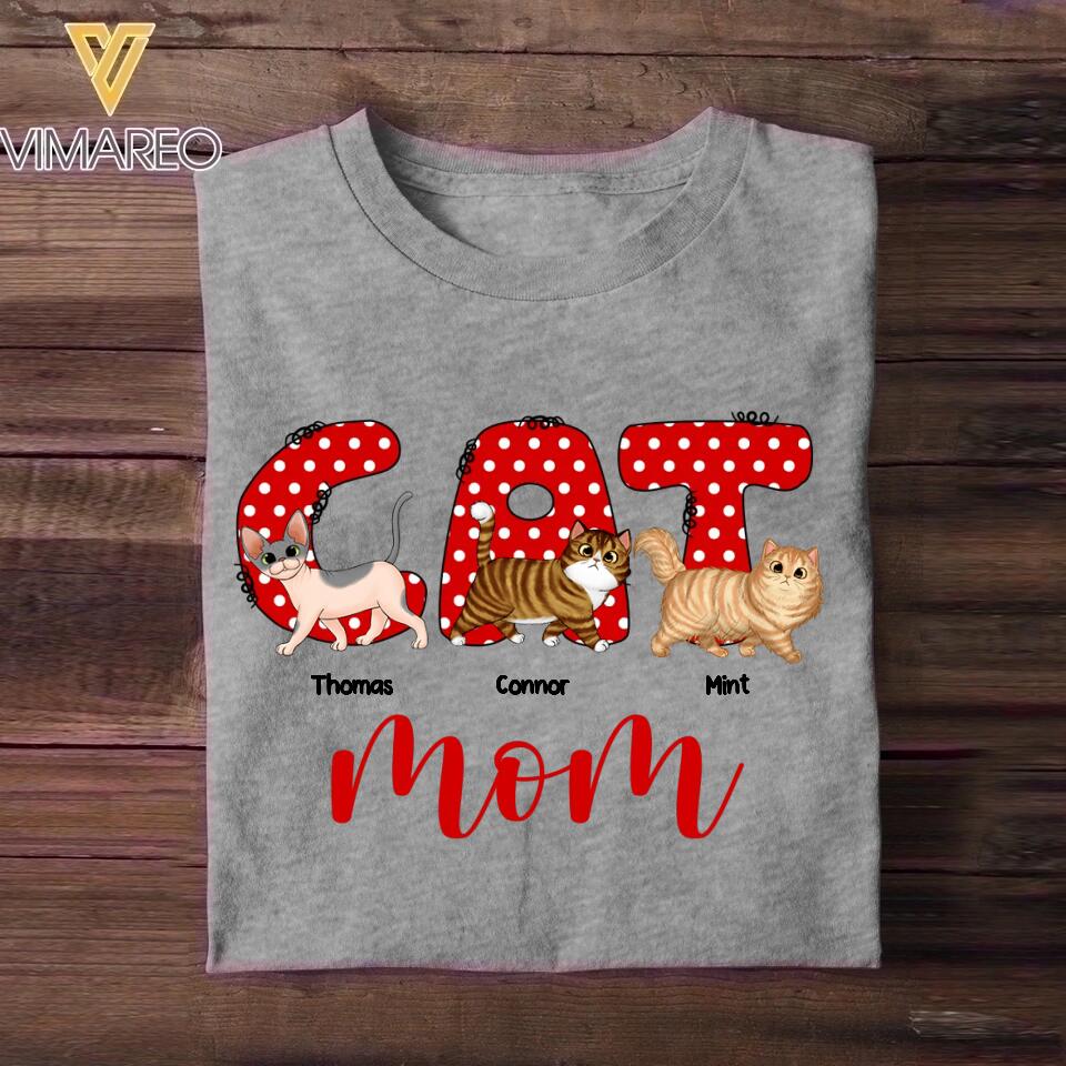 Personalized Cat Mom With Walking Cats Tshirt Printed 22DEC-DT09