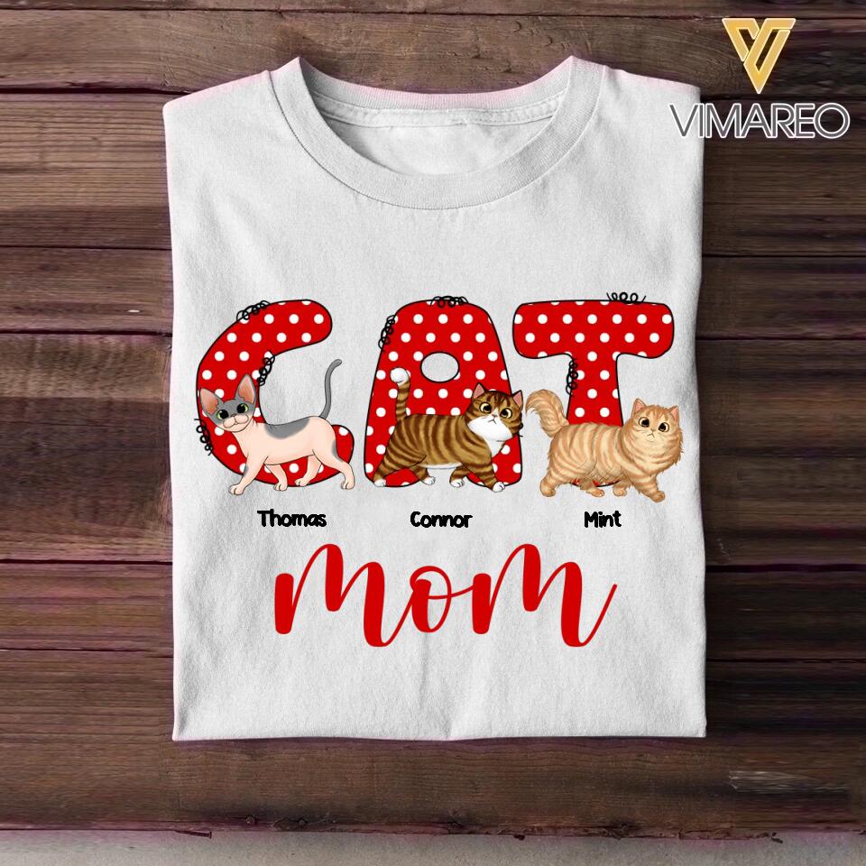 Personalized Cat Mom With Walking Cats Tshirt Printed 22DEC-DT09