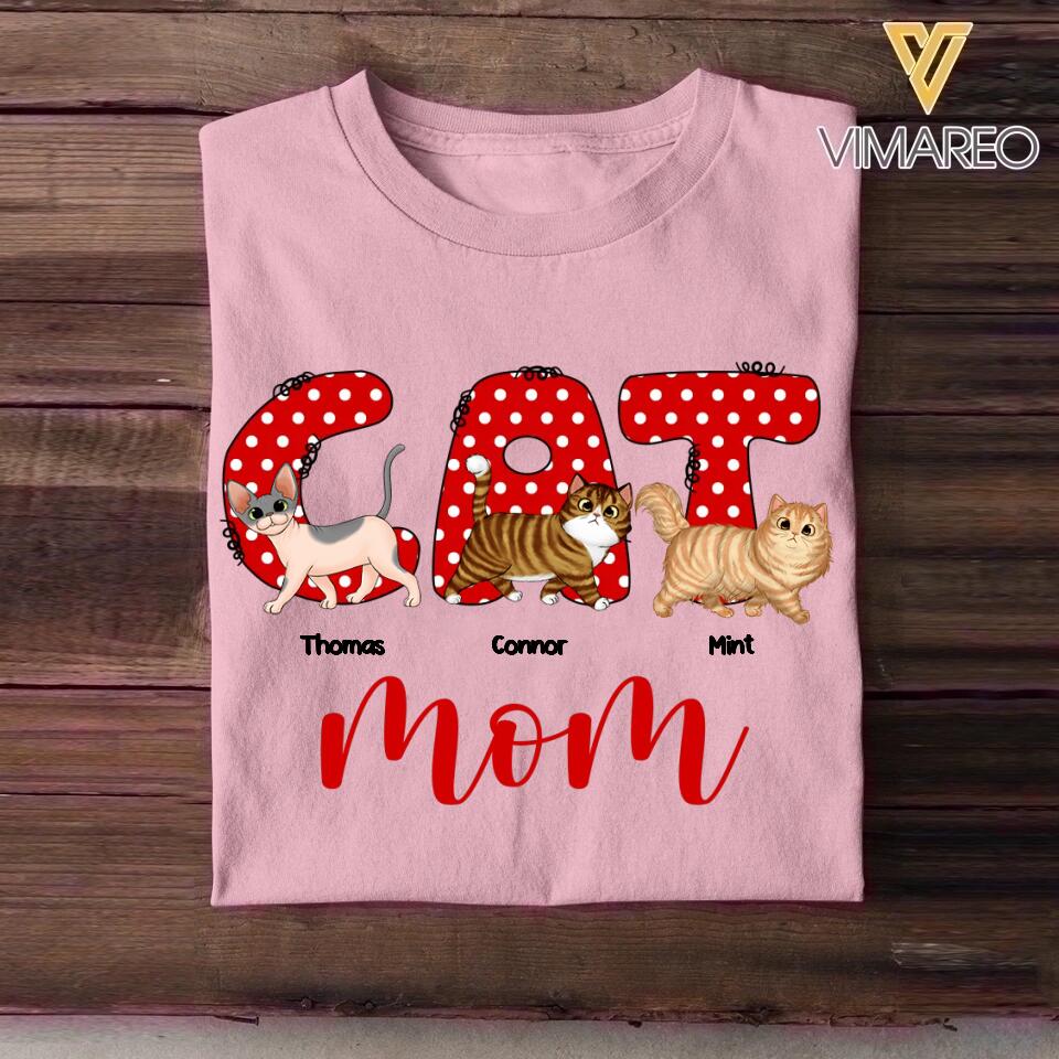 Personalized Cat Mom With Walking Cats Tshirt Printed 22DEC-DT09