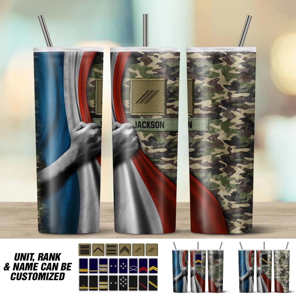 Personalized France Veteran/Soldier Rank Camo Tumbler 30Oz Printed 22DEC-HT09
