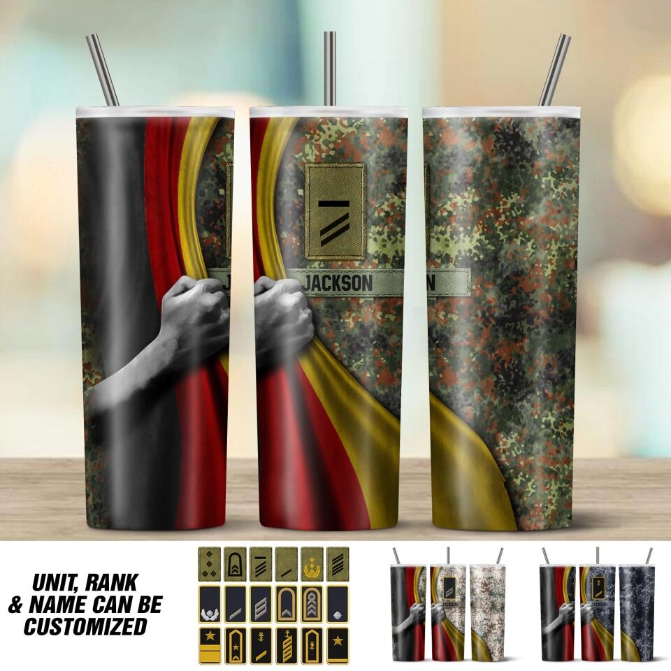 Personalized German Veteran/Soldier Rank Camo Tumbler 30Oz Printed 22DEC-DT09