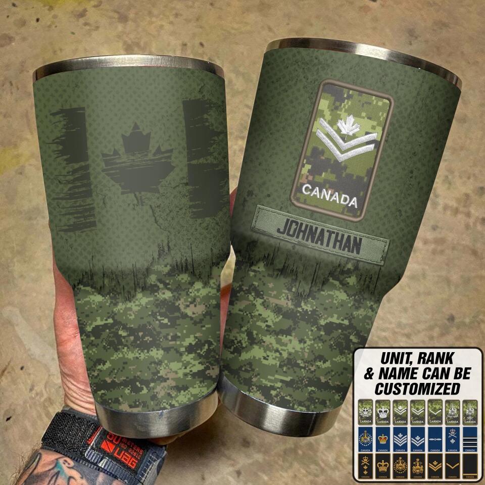Personalized Canadian Solider/ Veteran With Camo Rank Flag Tumbler 30oz Printed 22DEC-DT10