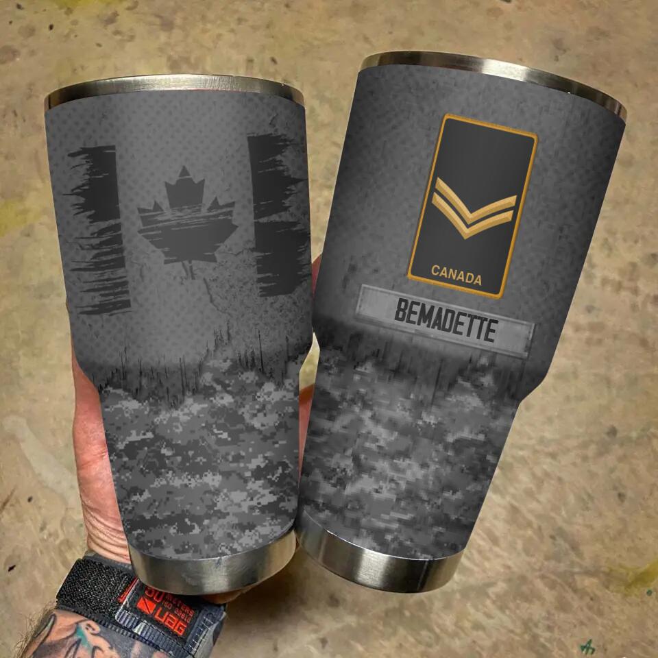 Personalized Canadian Solider/ Veteran With Camo Rank Flag Tumbler 30oz Printed 22DEC-DT10