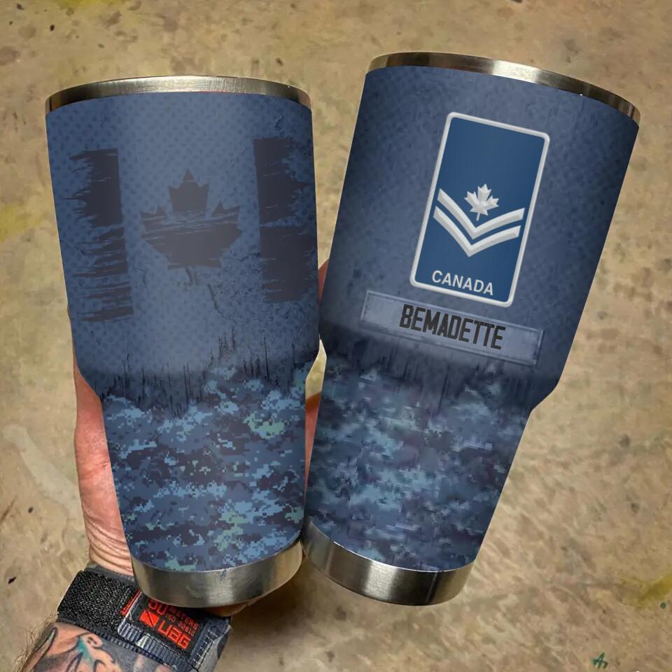 Personalized Canadian Solider/ Veteran With Camo Rank Flag Tumbler 30oz Printed 22DEC-DT10