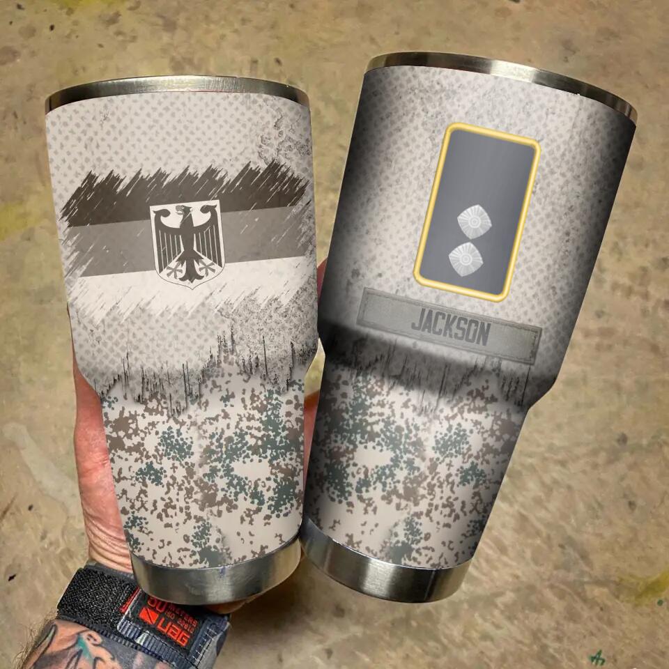 Personalized German Solider/ Veteran With Camo Rank Flag Tumbler 30oz Printed 22DEC-DT10