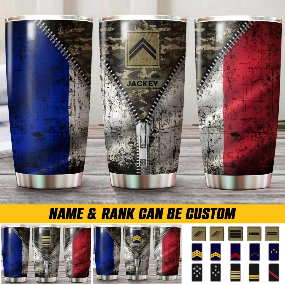 Personalized French Solider/Veteran Rank Camo Flag Tumbler Printed QTHQ1312