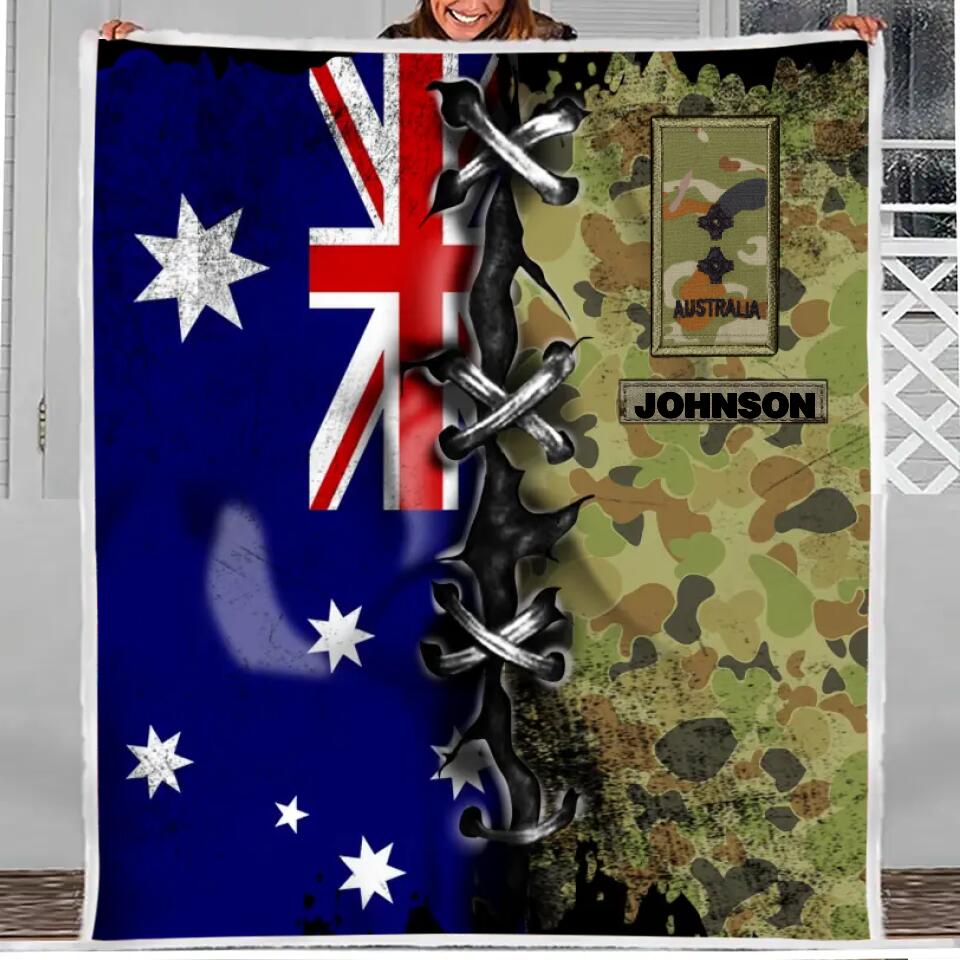 Personalized Australian Solider/ Veteran With Rank Camo Quilt Blanket Printed QTHQ1312
