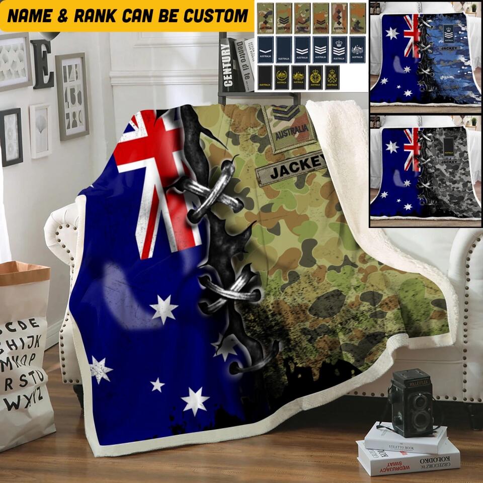 Personalized Australian Solider/ Veteran With Rank Camo Quilt Blanket Printed QTHQ1312