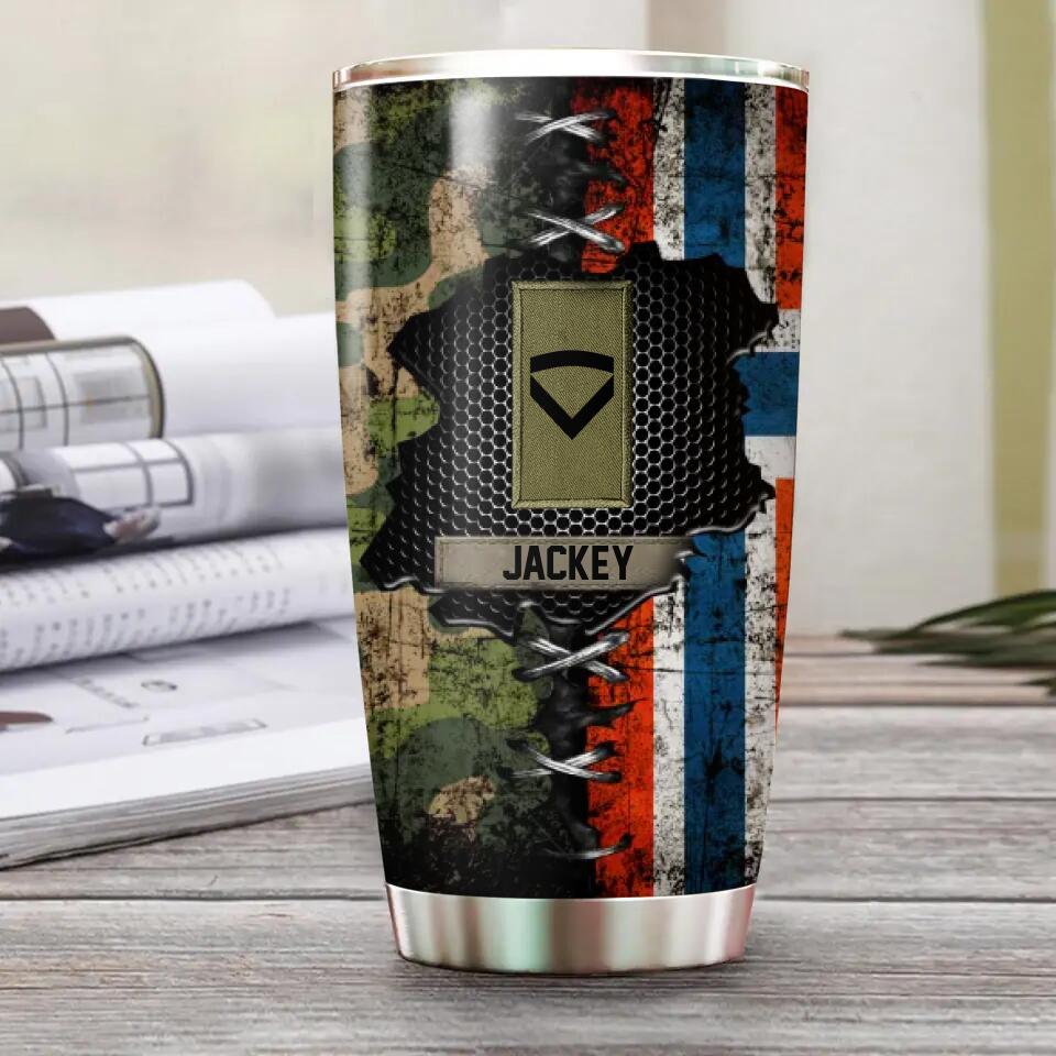 Personalized Norwegian Soldier/ Veteran Rank Camo Tumbler Printed QTHQ1412