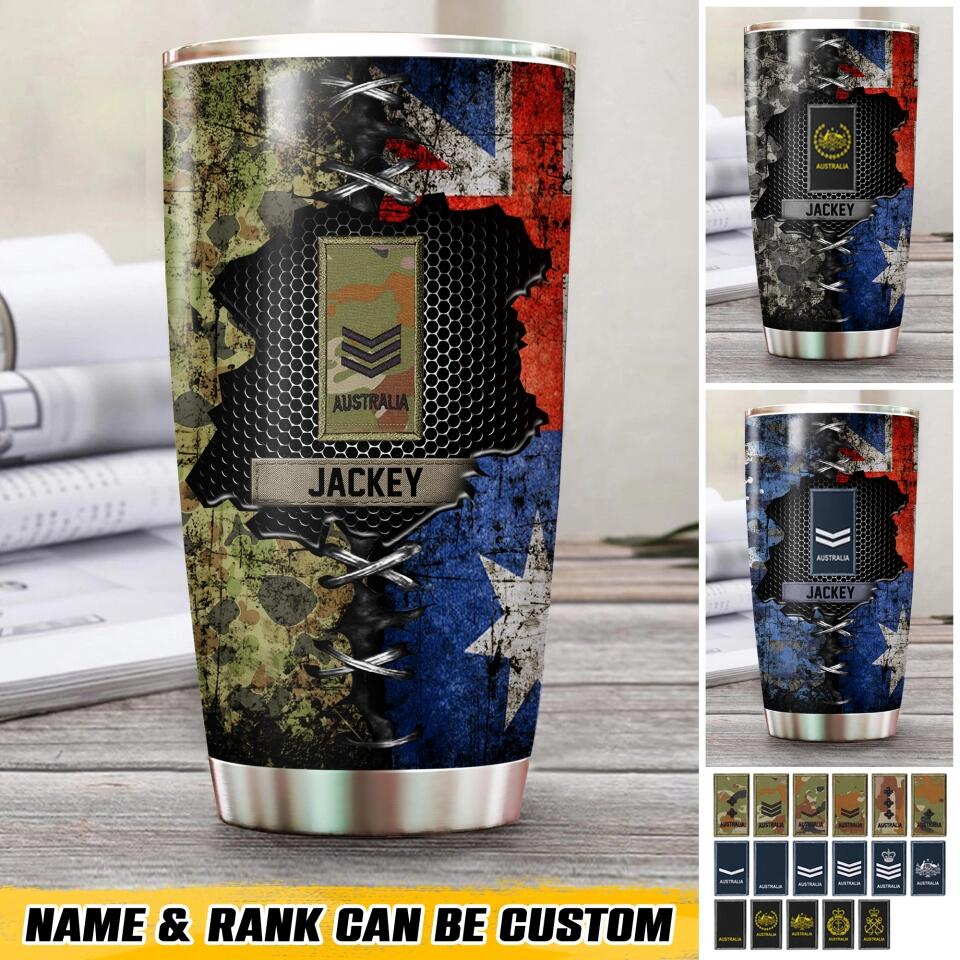Personalized Australian Soldier/ Veteran Rank Camo Tumbler Printed QTHQ1412