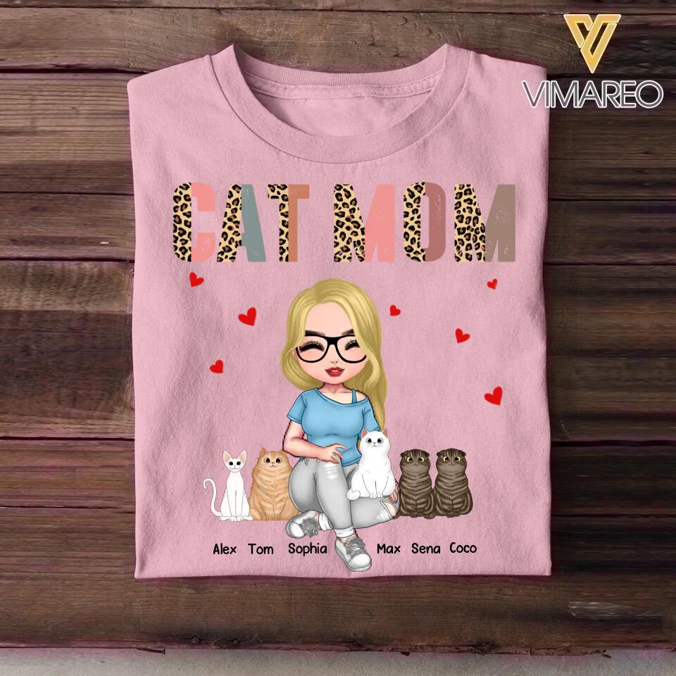 Personalized Cat Mom Heart Tshirt Printed 22DEC-HQ15