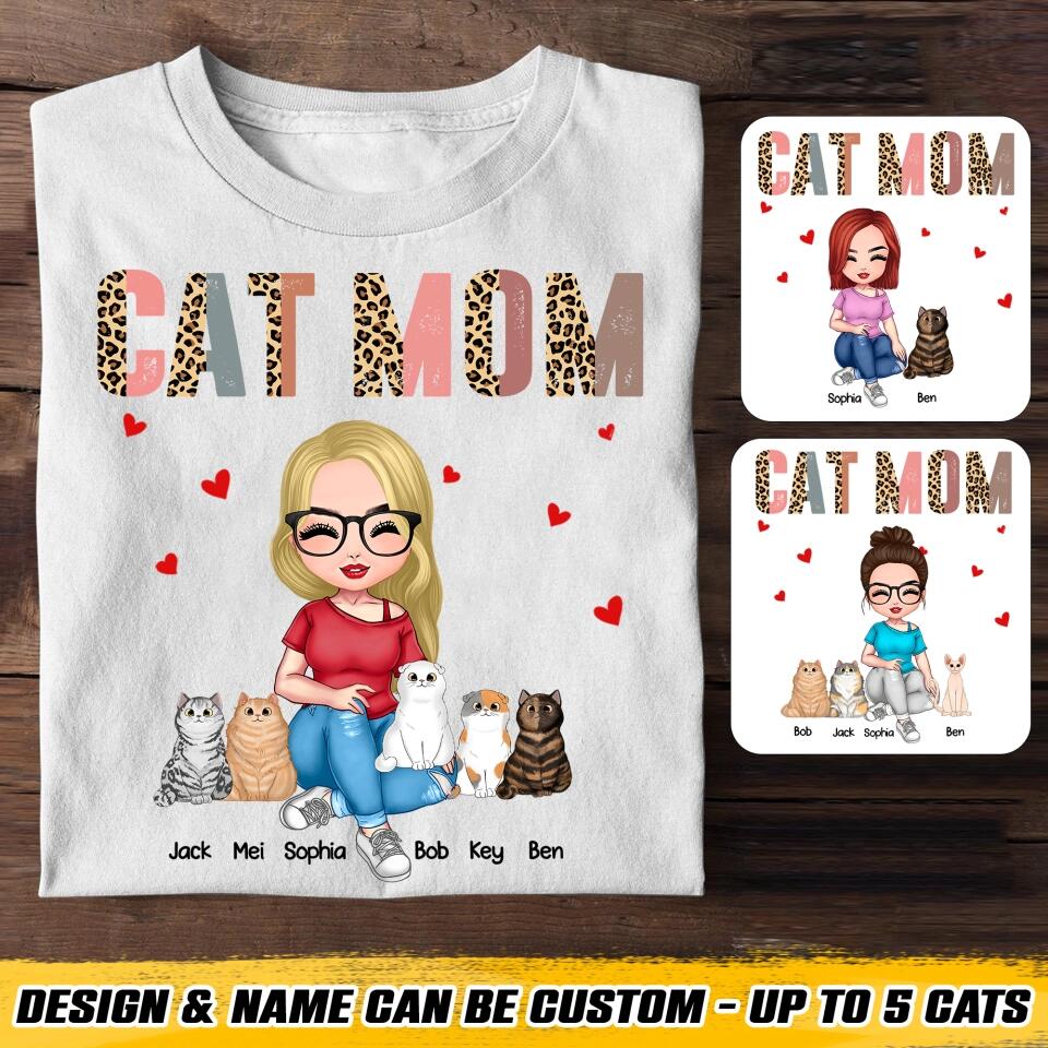 Personalized Cat Mom Heart Tshirt Printed 22DEC-HQ15
