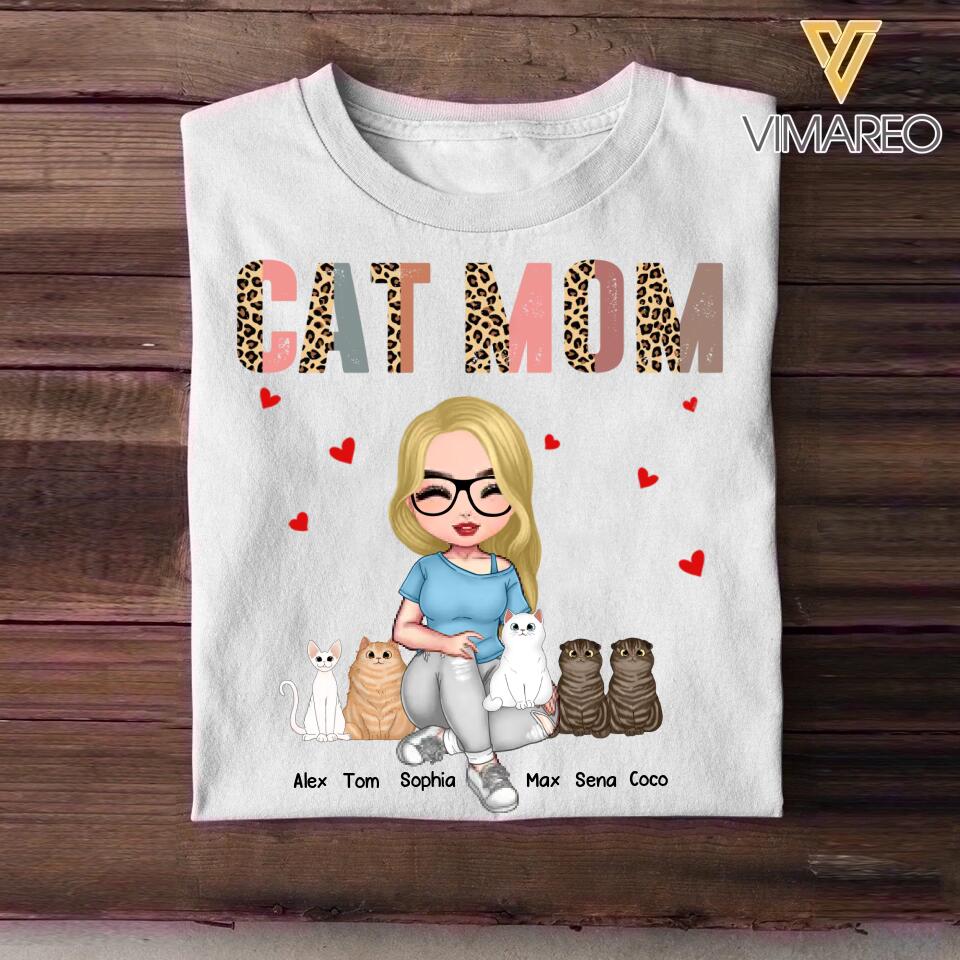 Personalized Cat Mom Heart Tshirt Printed 22DEC-HQ15