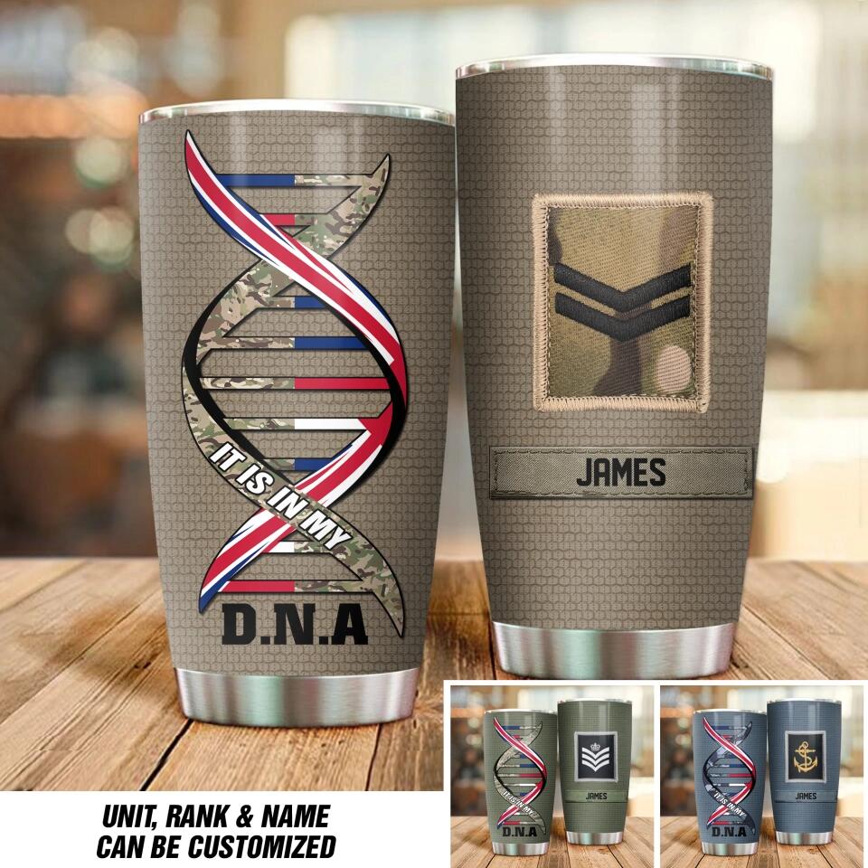 Personalized It is In My DNA U.K Soldier/Veteran Rank Camo Tumbler Printed QTDT1512