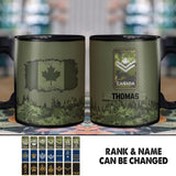 Personalized Canadian Solider/ Veteran With Rank Flag Camo Printed Black Mug Printed 22DEC-HY16