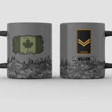 Personalized Canadian Solider/ Veteran With Rank Flag Camo Printed Black Mug Printed 22DEC-HY16