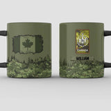 Personalized Canadian Solider/ Veteran With Rank Flag Camo Printed Black Mug Printed 22DEC-HY16