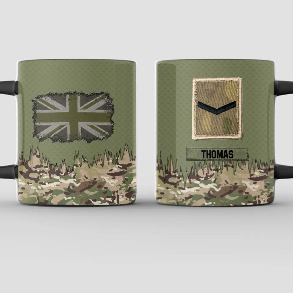 Personalized UK  Solider/ Veteran With Rank Flag Camo Printed Black Mug Printed 22DEC-HY16