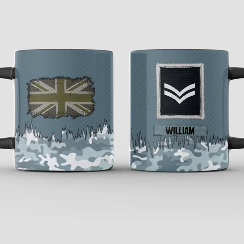 Personalized UK  Solider/ Veteran With Rank Flag Camo Printed Black Mug Printed 22DEC-HY16