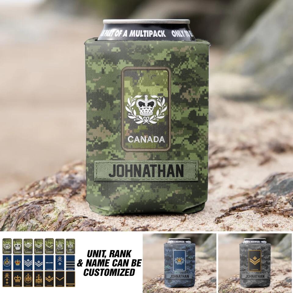 Personalized Canadian Soldier/Veteran Rank Camo Can Cooler Printed QTDT1912
