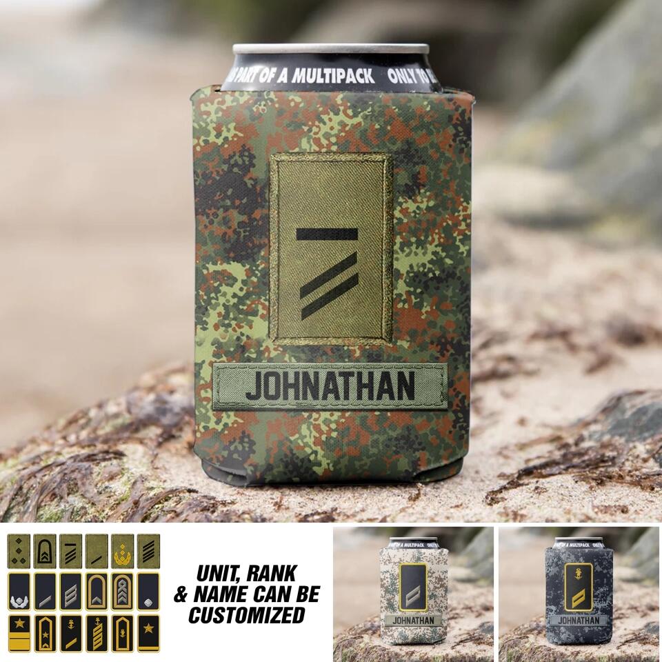 Personalized German Soldier/Veteran Rank Camo Can Cooler Printed QTDT1912