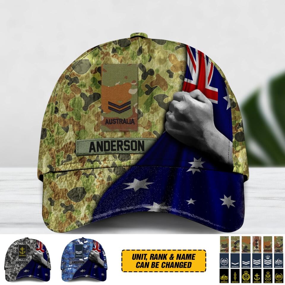 Personalized Australian Soldier/ Veteran Rank Flag Camo Peaked Cap 3D Printed QTDT1912