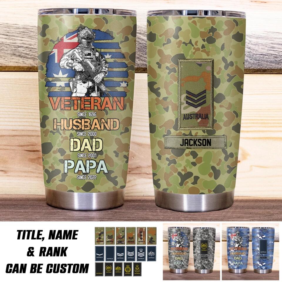 Personalized Australian Veteran/Soldier Rank Camo Tumbler Printed QTHQ2012