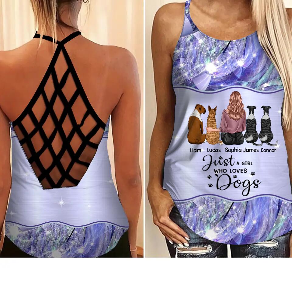 Personalized Just  A Girl Who Loves Dogs Criss Cross Tank Printed 22DEC-HQ20