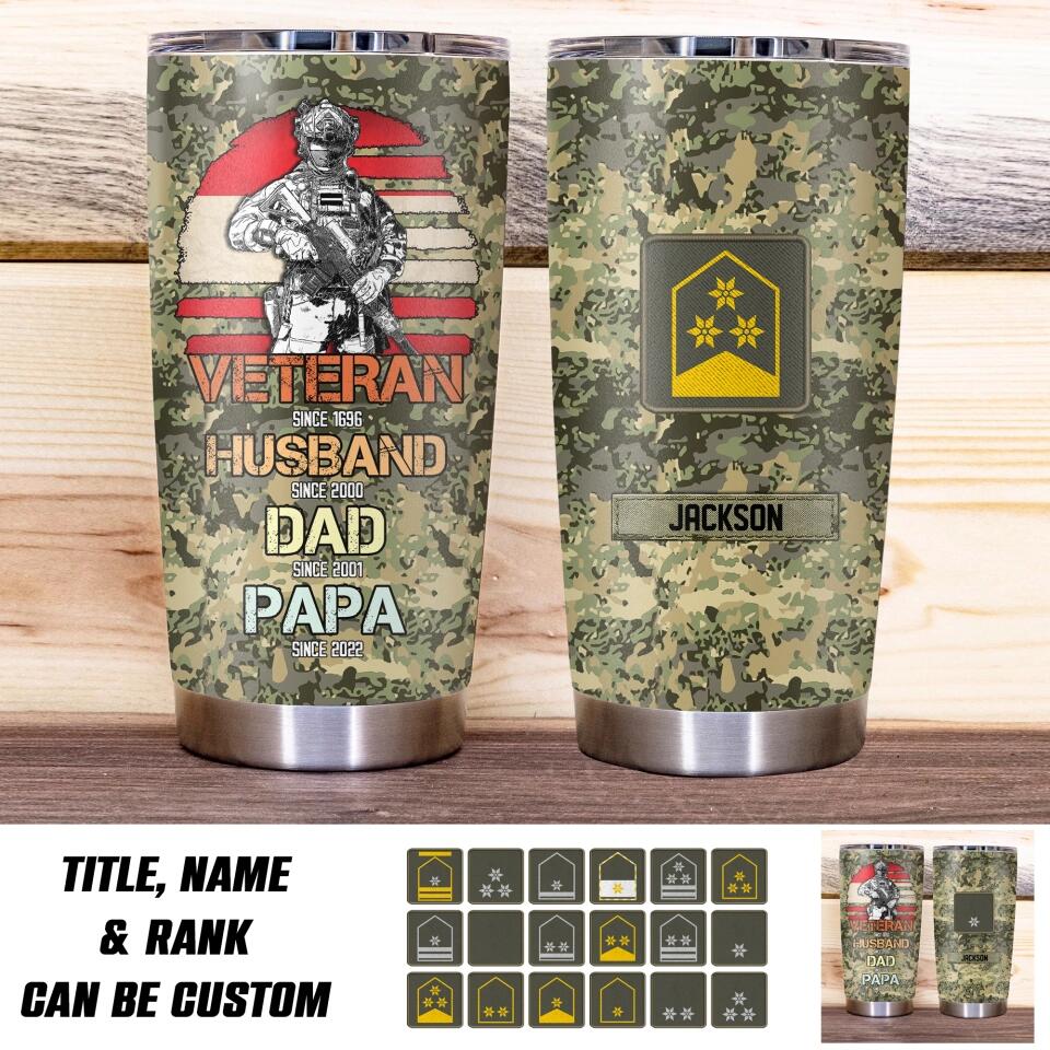 Personalized Austrian Veteran/Soldier Rank Camo Tumbler Printed QTHQ2012