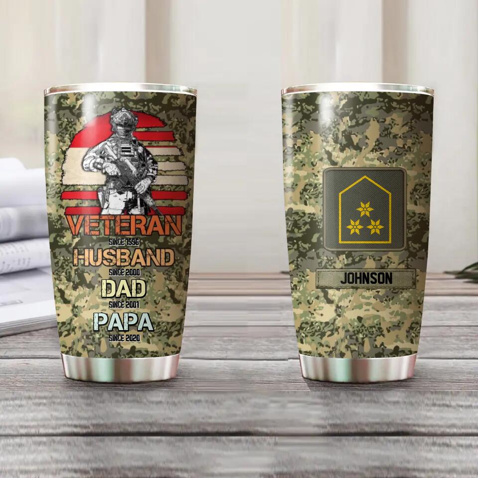 Personalized Austrian Veteran/Soldier Rank Camo Tumbler Printed QTHQ2012
