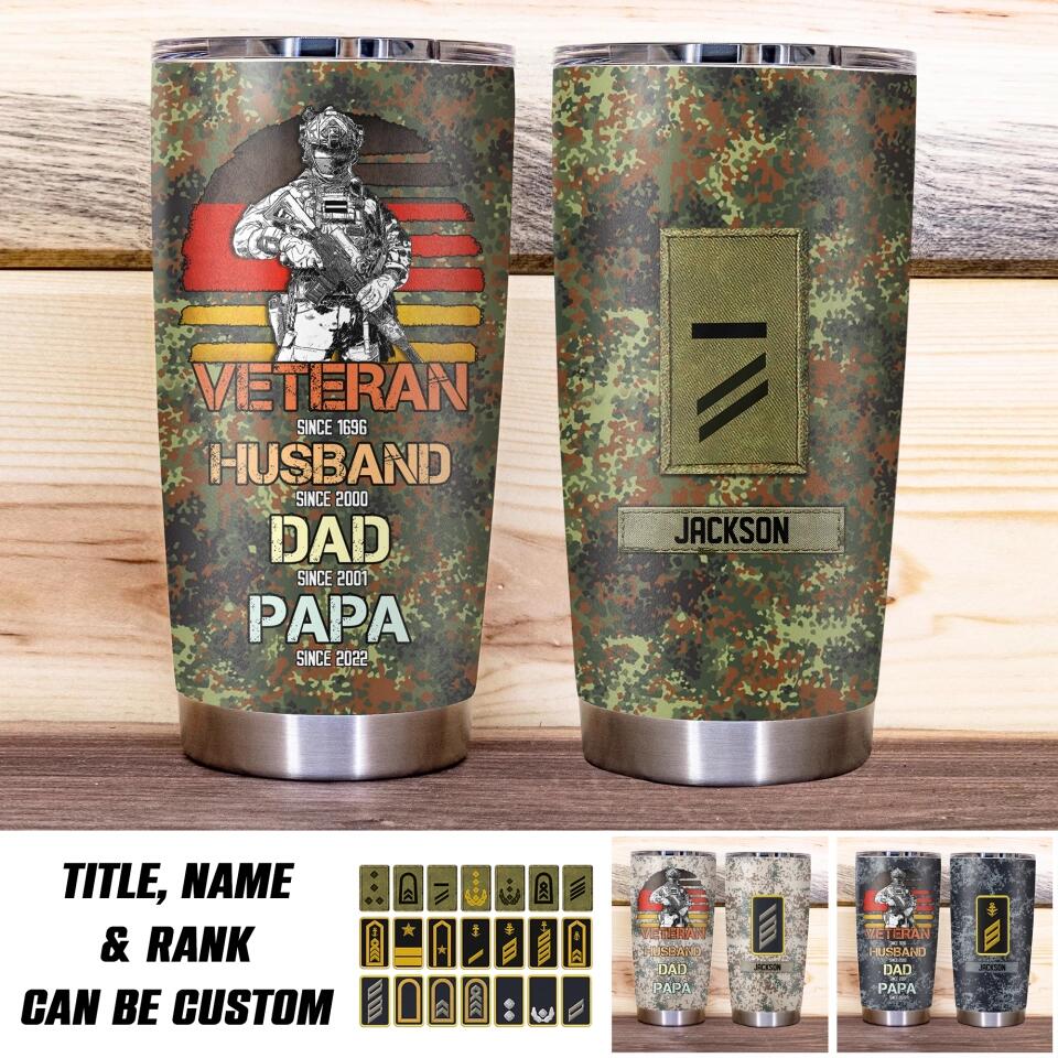 Personalized German Veteran/Soldier Rank Camo Tumbler Printed QTHQ2012