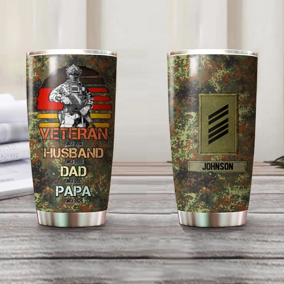 Personalized German Veteran/Soldier Rank Camo Tumbler Printed QTHQ2012