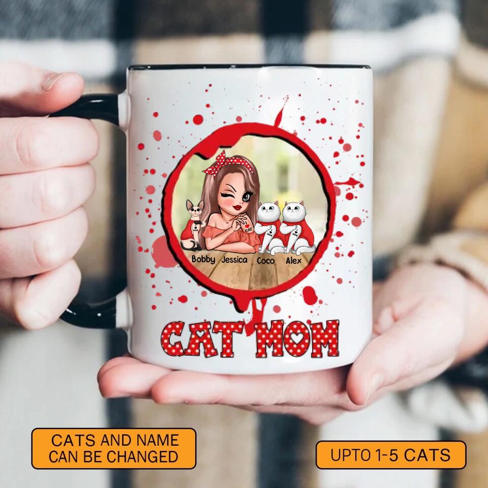 Personalized Cat Mom Printed Accent Mug PNHY2112