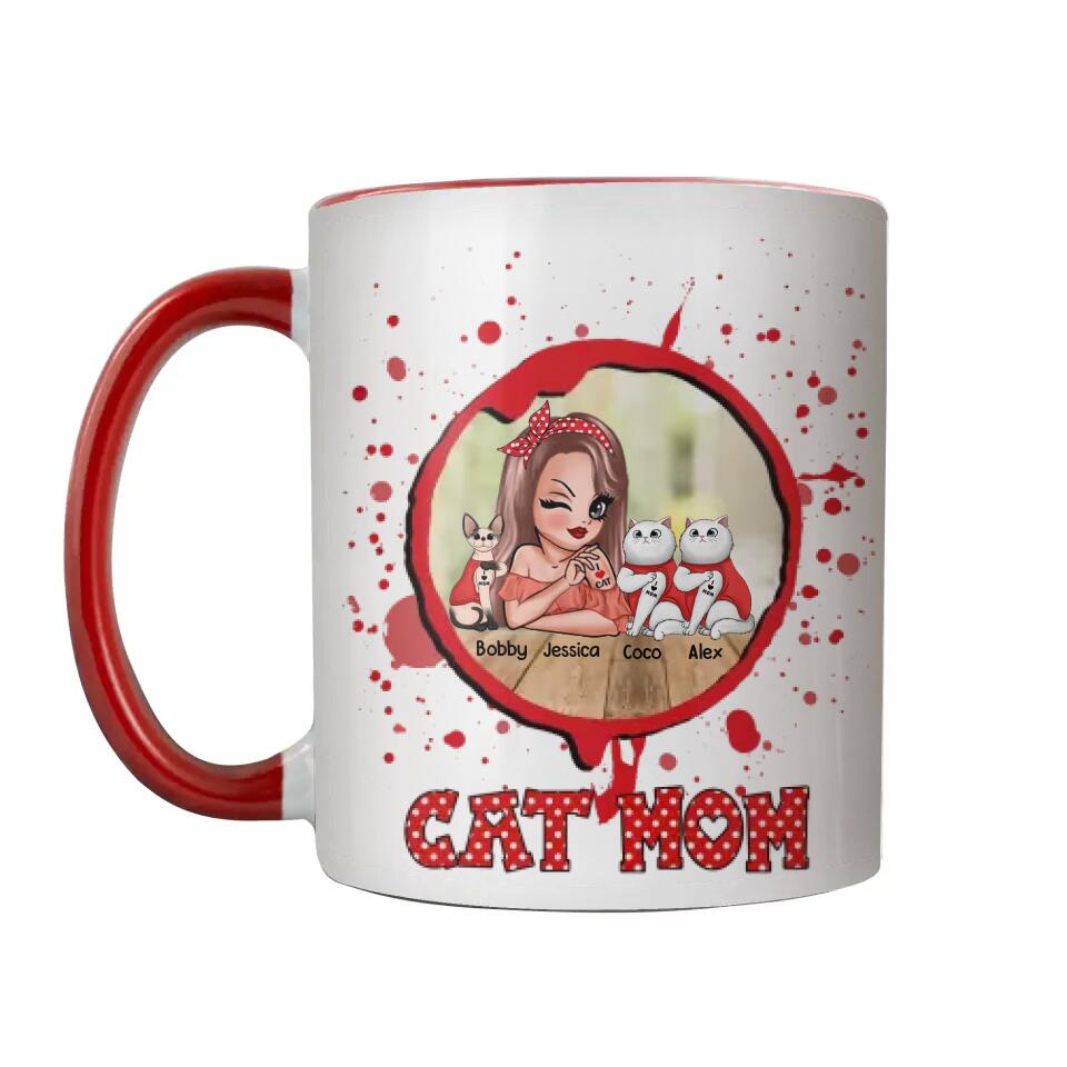 Personalized Cat Mom Printed Accent Mug PNHY2112