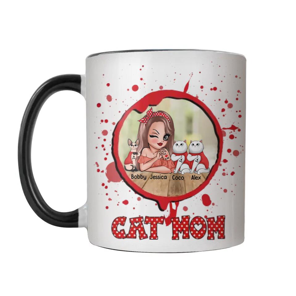Personalized Cat Mom Printed Accent Mug PNHY2112