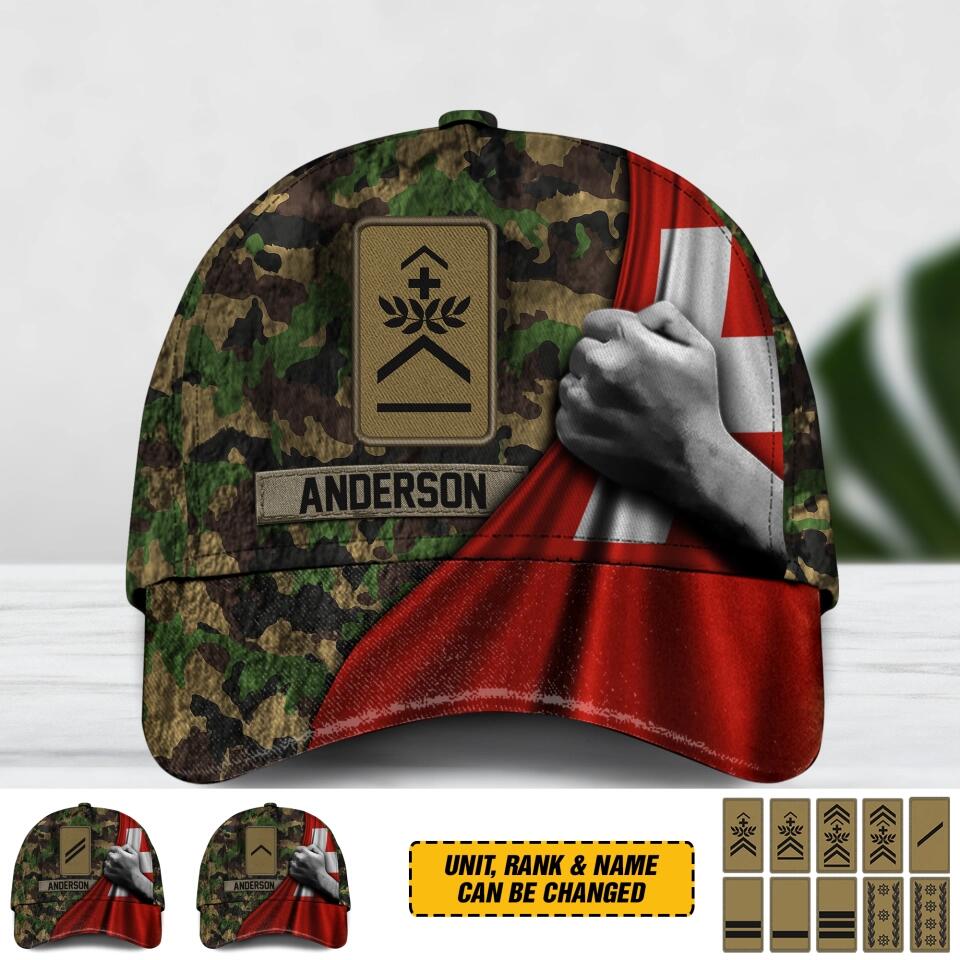 Personalized Swiss Soldier/ Veteran Rank Flag Camo Peaked Cap 3D Printed QTDT2112