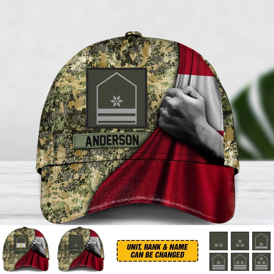 Personalized Austrian Soldier/ Veteran Rank Flag Camo Peaked Cap 3D Printed QTDT2112